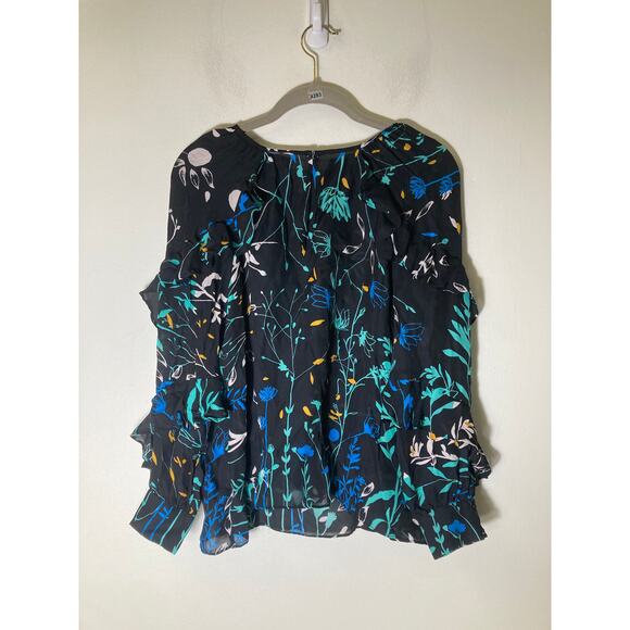 Parker Black Long Ruffle Sleeve Semi Sheer Shirt Sz XS - Picture 1 of 2